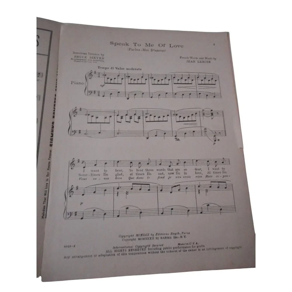 Parlez Moi D Amour Speak To Me Of Love Vintage Sheet Music c 1930 French English